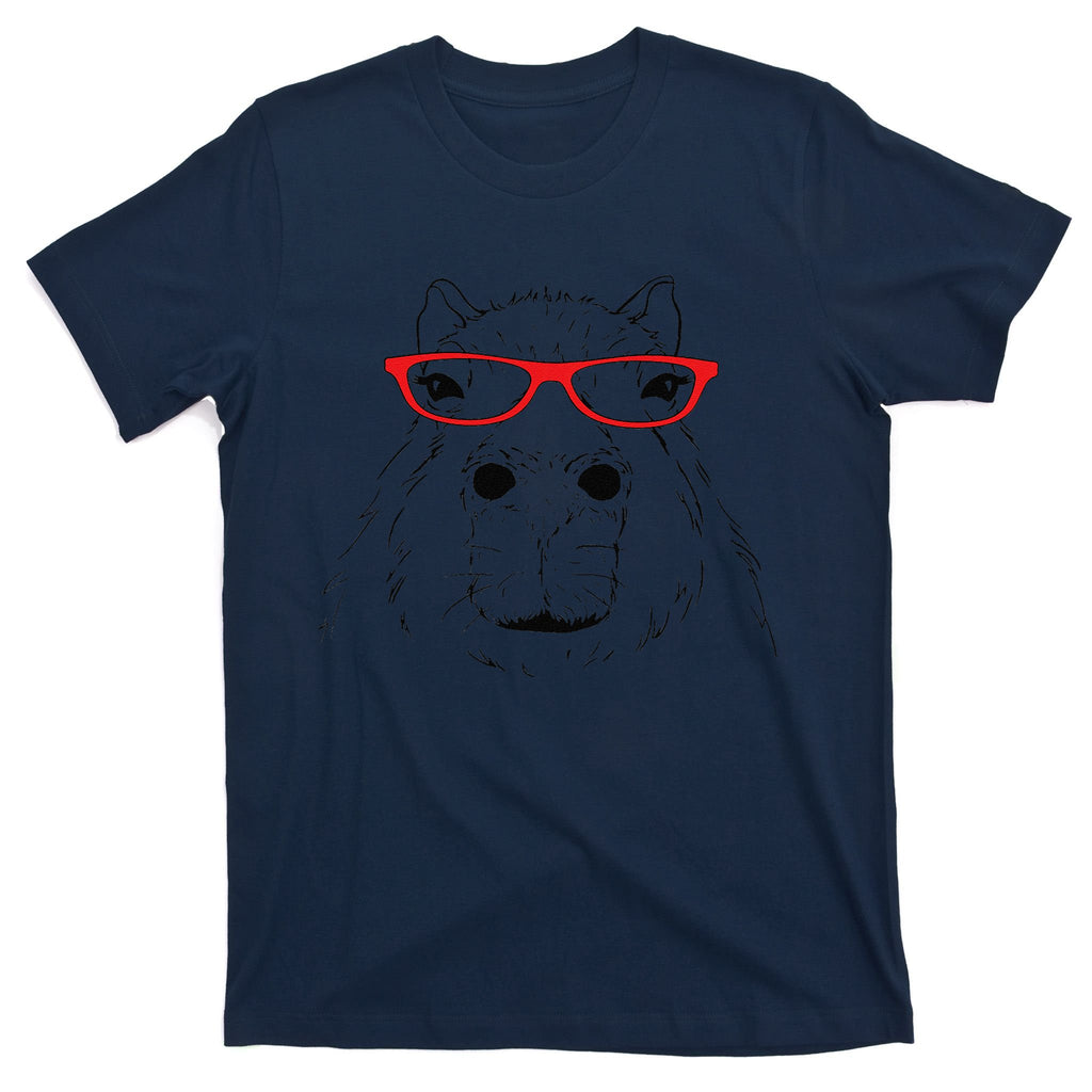 Funny Red Glasses Nerdy Meme Lover Capybara T-Shirt