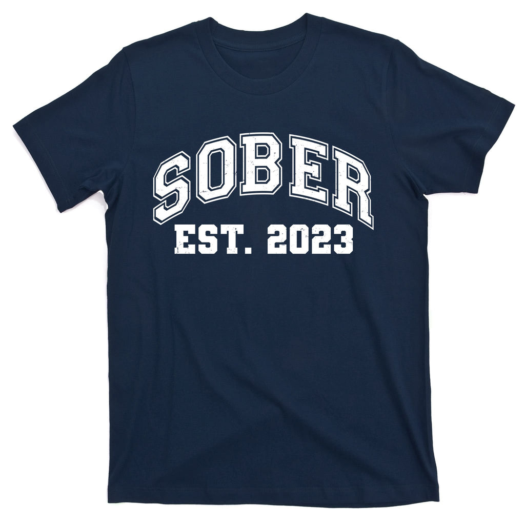 Funny Sober Varsity Est. 2023 Sobriety Celebrate Recovery T-Shirt