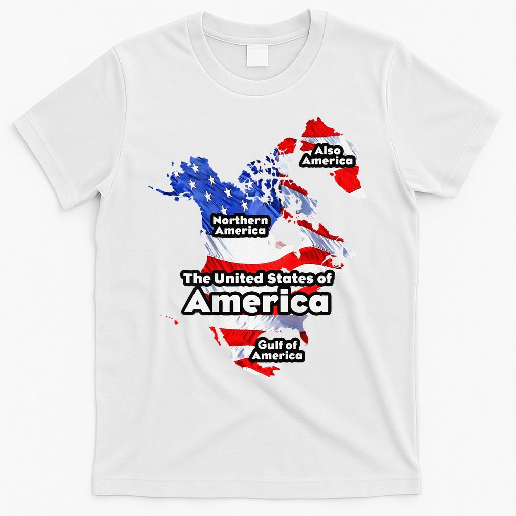 Funny Trump American Flag Canada Greenland Gulf Map On Back T-Shirt