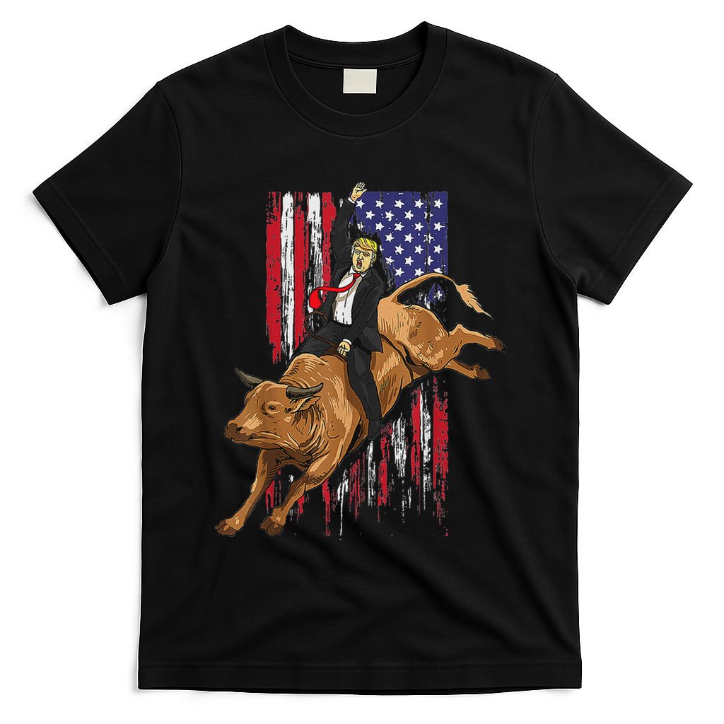 Funny Trump Rodeo Bull Rider Patriotic American Flag Trump T-Shirt
