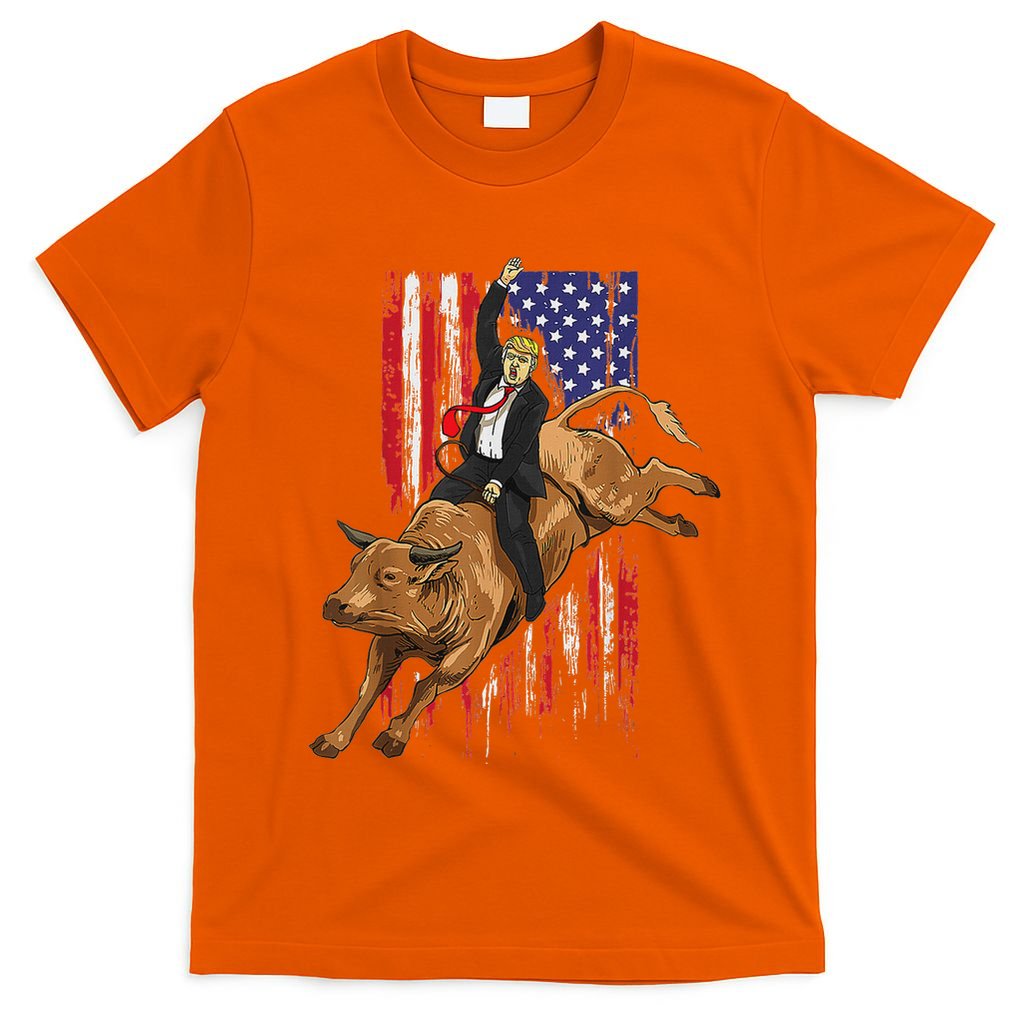 Funny Trump Rodeo Bull Rider Patriotic American Flag Trump T-Shirt