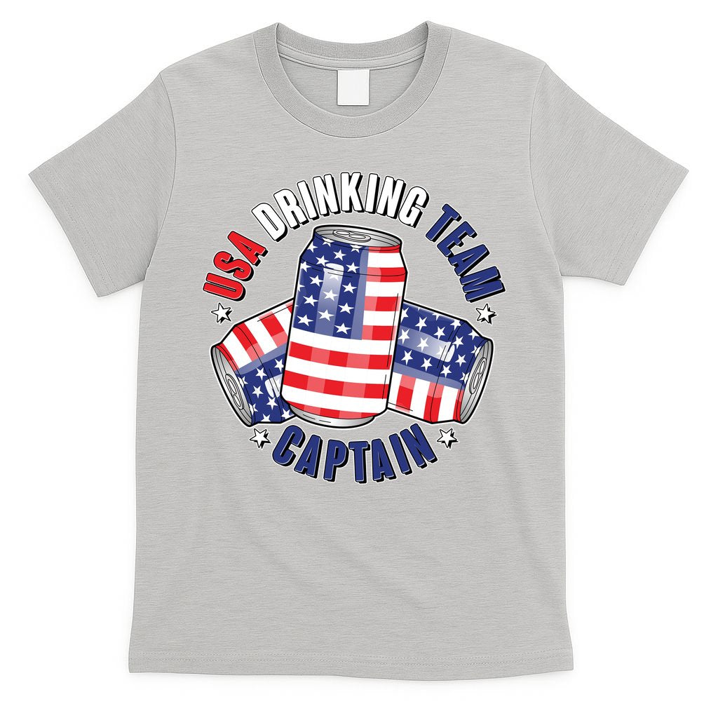 Funny USA Drinking Team Captain American Beer Cans T-Shirt