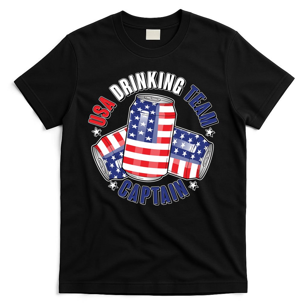 Funny USA Drinking Team Captain American Beer Cans T-Shirt
