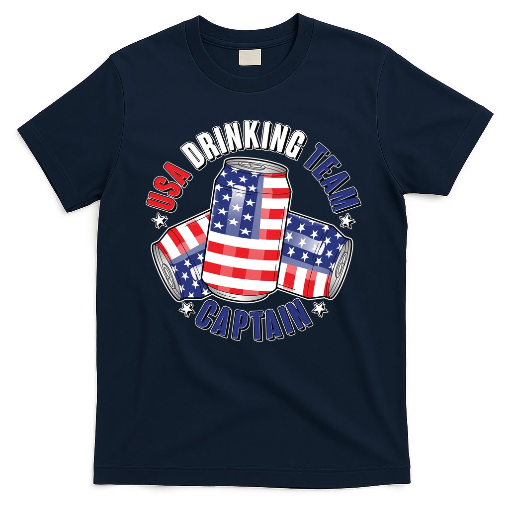 Funny USA Drinking Team Captain American Beer Cans T-Shirt