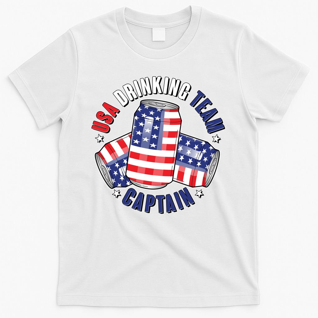 Funny USA Drinking Team Captain American Beer Cans T-Shirt