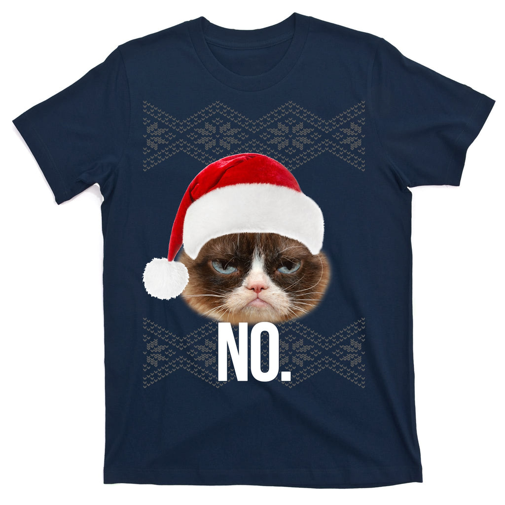 Funny Cat NO Meme Ugly Christmas Sweater T-Shirt