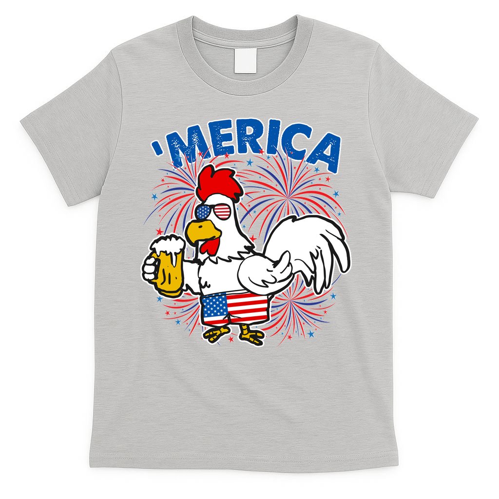 Funny Merica USA Rooster With Beer T-Shirt