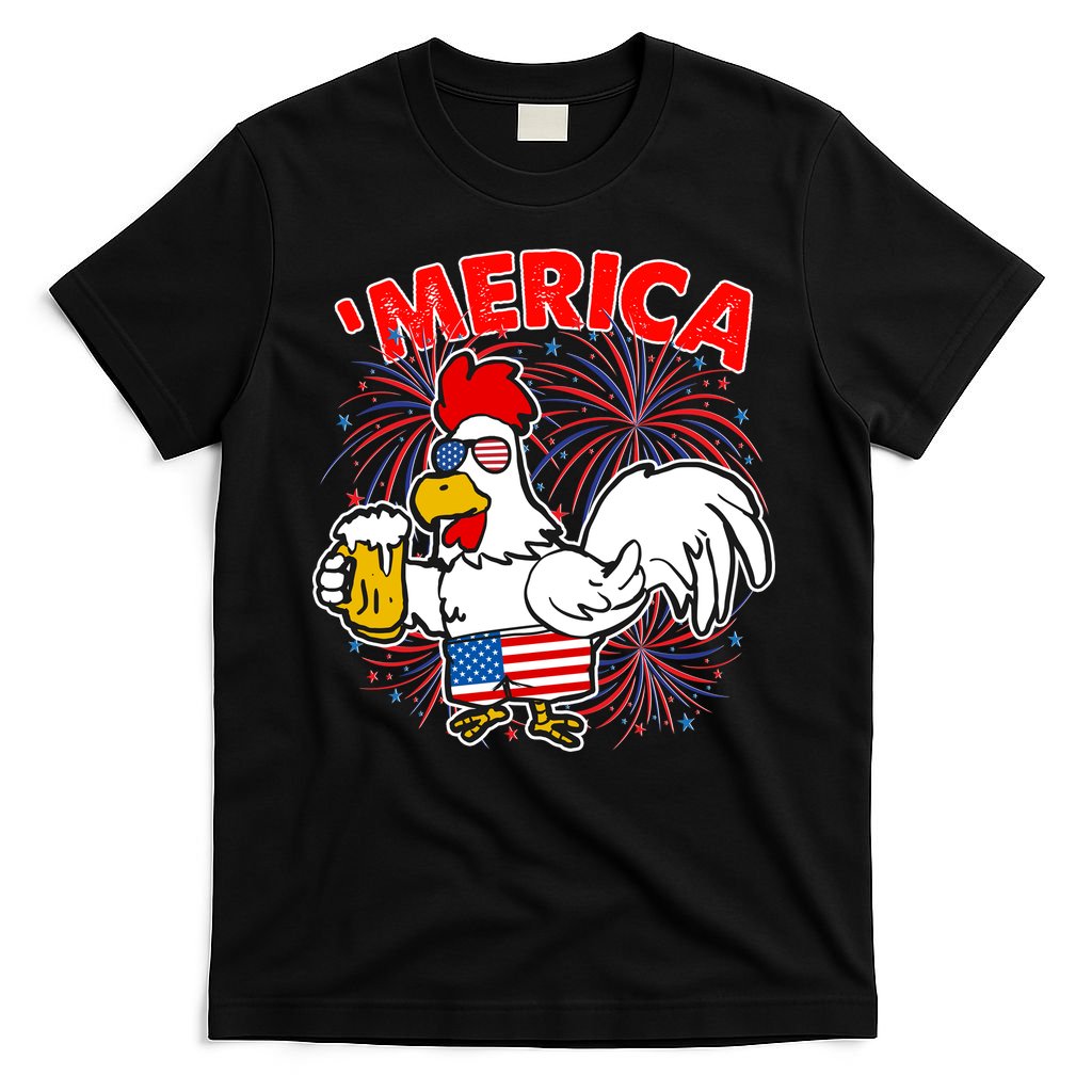 Funny Merica USA Rooster With Beer T-Shirt