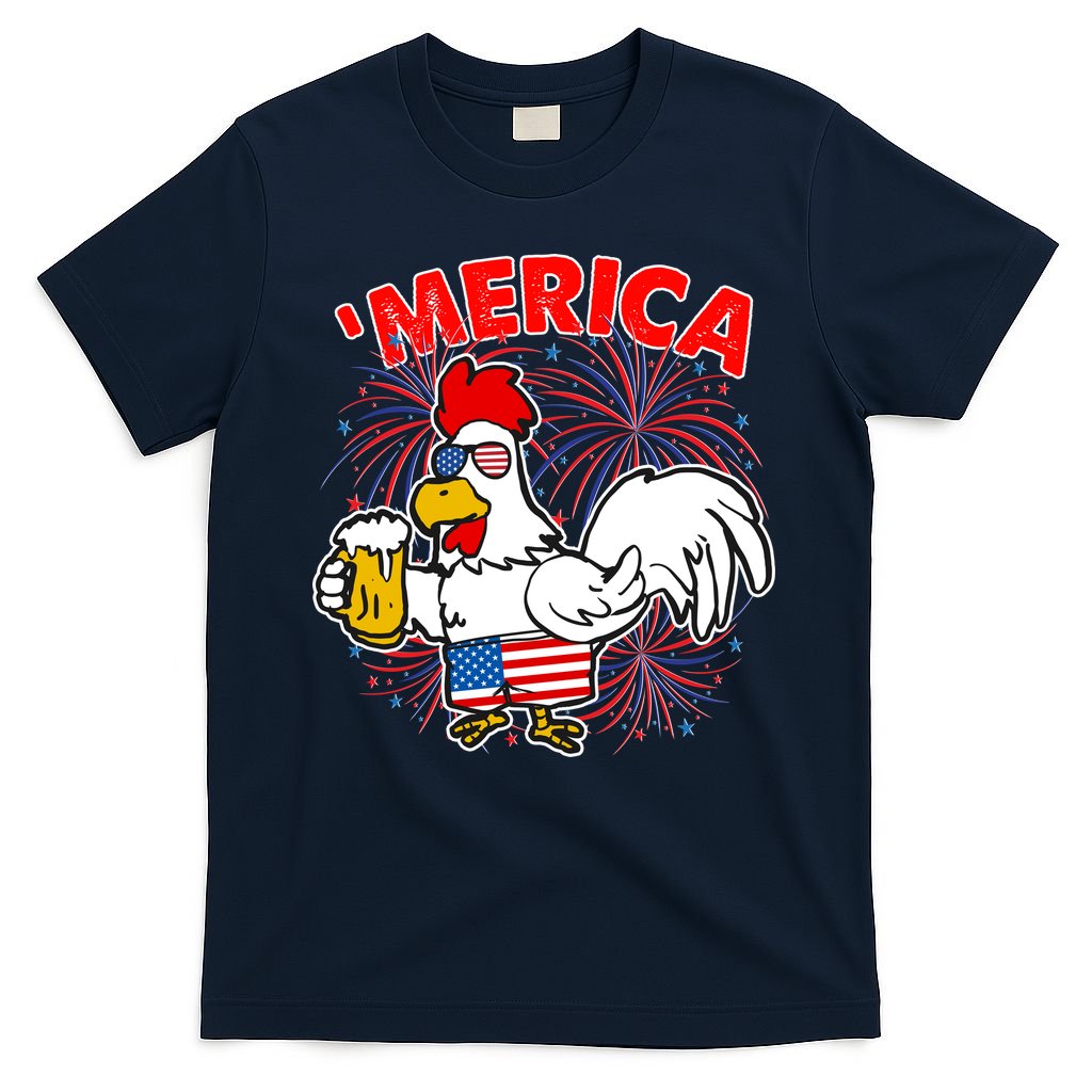 Funny Merica USA Rooster With Beer T-Shirt
