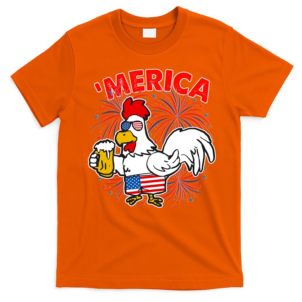 Funny Merica USA Rooster With Beer T-Shirt