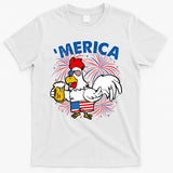 Funny Merica USA Rooster With Beer T-Shirt