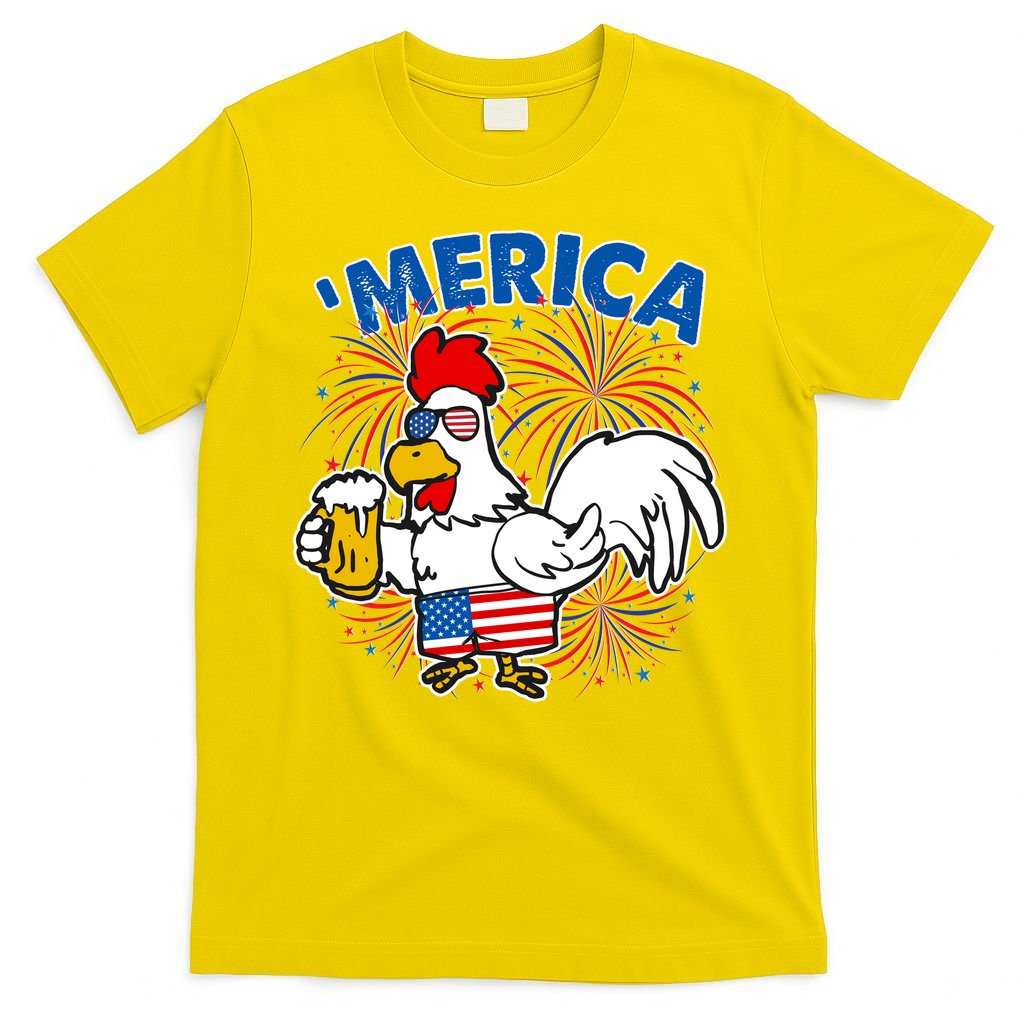 Funny Merica USA Rooster With Beer T-Shirt