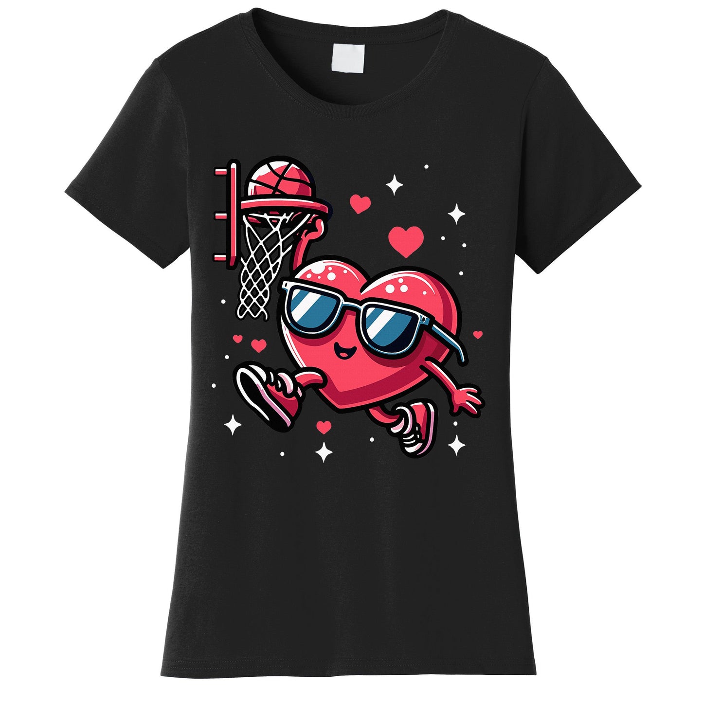 Funny Valentines Day Heart Playing Basketball Women's T-Shirt