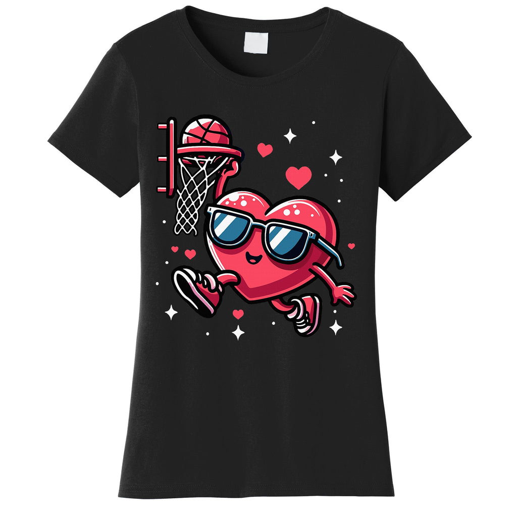 Funny Valentines Day Heart Playing Basketball Women's T-Shirt