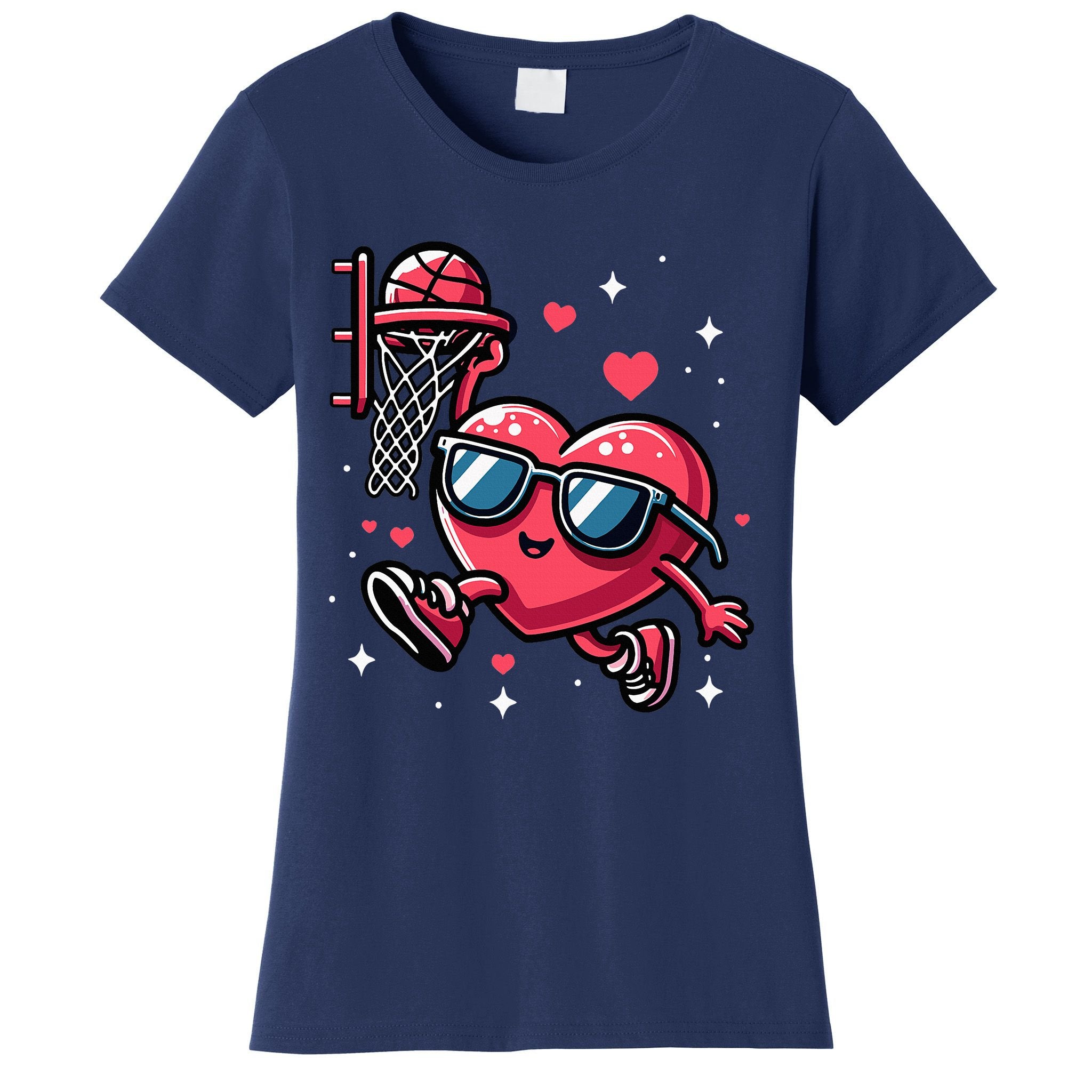 Funny Valentines Day Heart Playing Basketball Women's T-Shirt