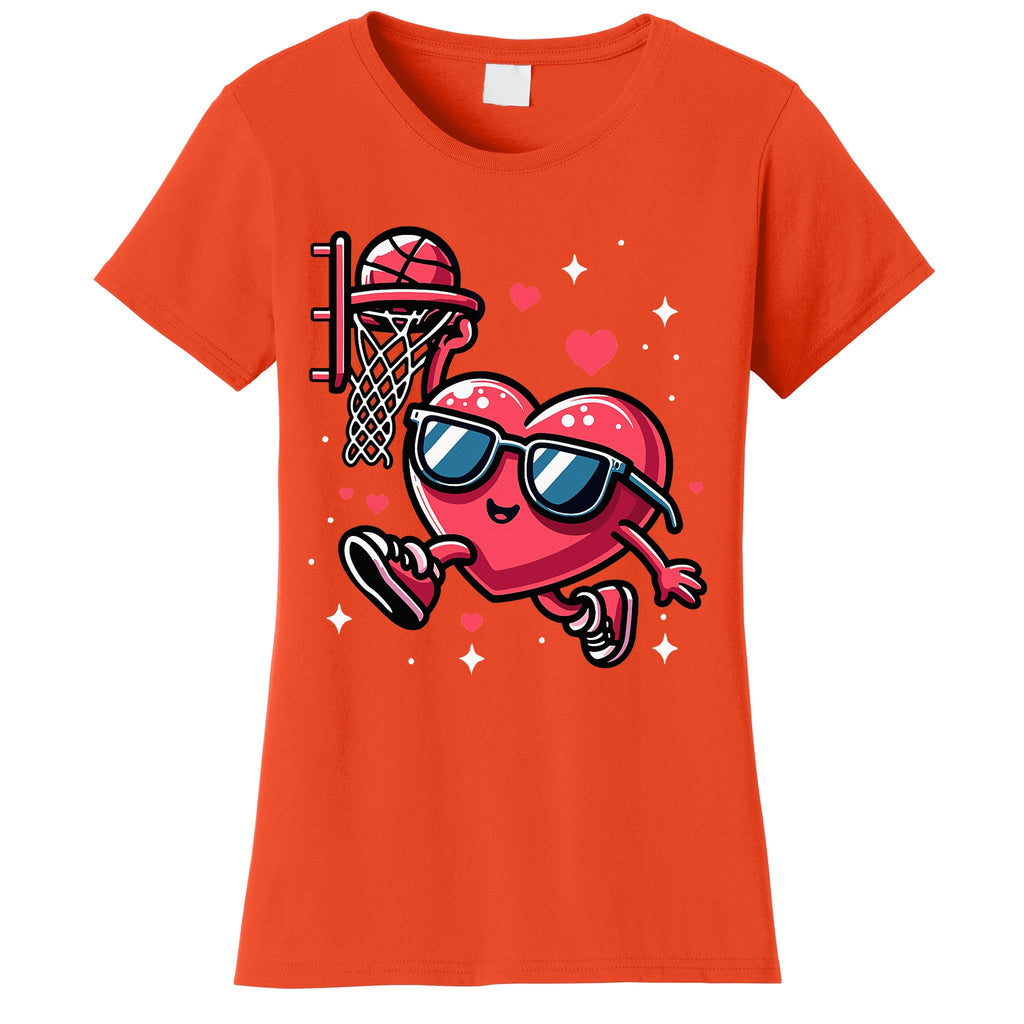Funny Valentines Day Heart Playing Basketball Women's T-Shirt