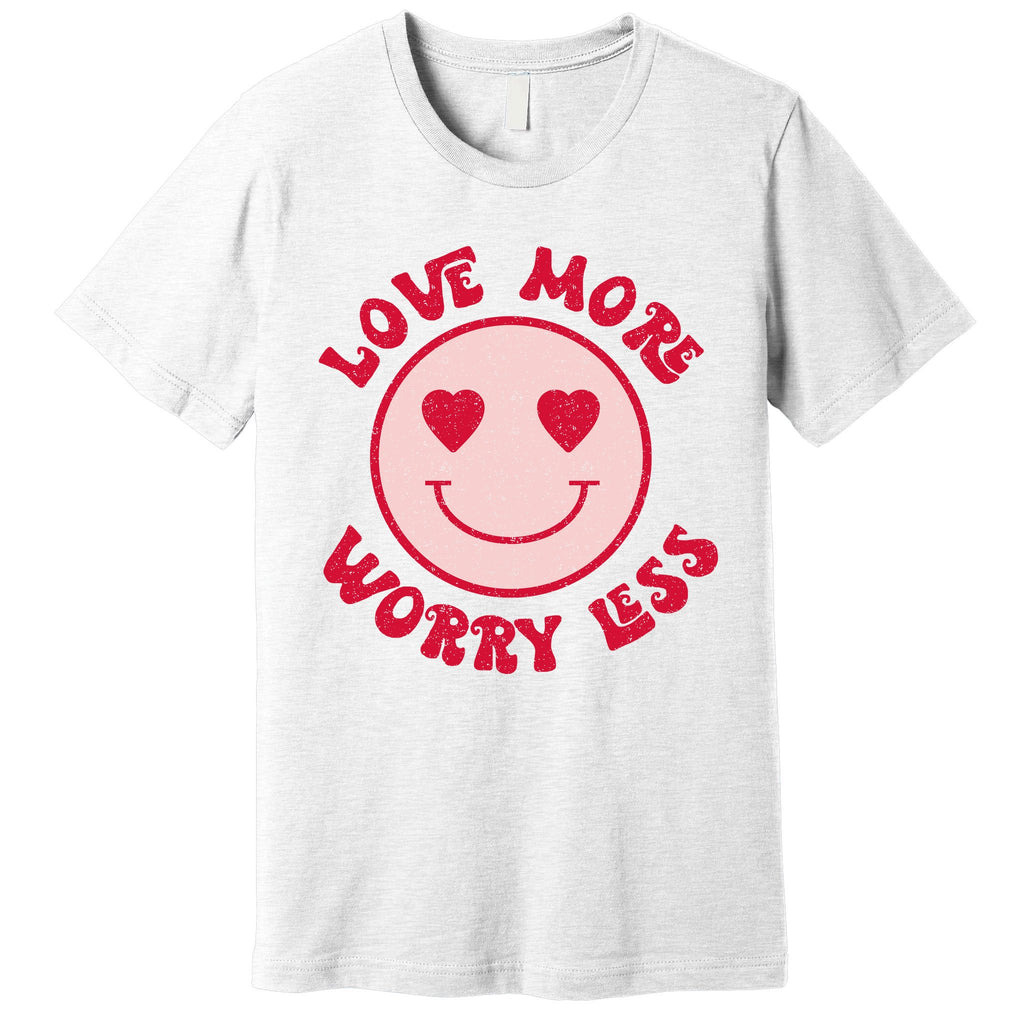 Funny Valentine Shirt Love More Worry Less Smile Face Meme Premium T-Shirt