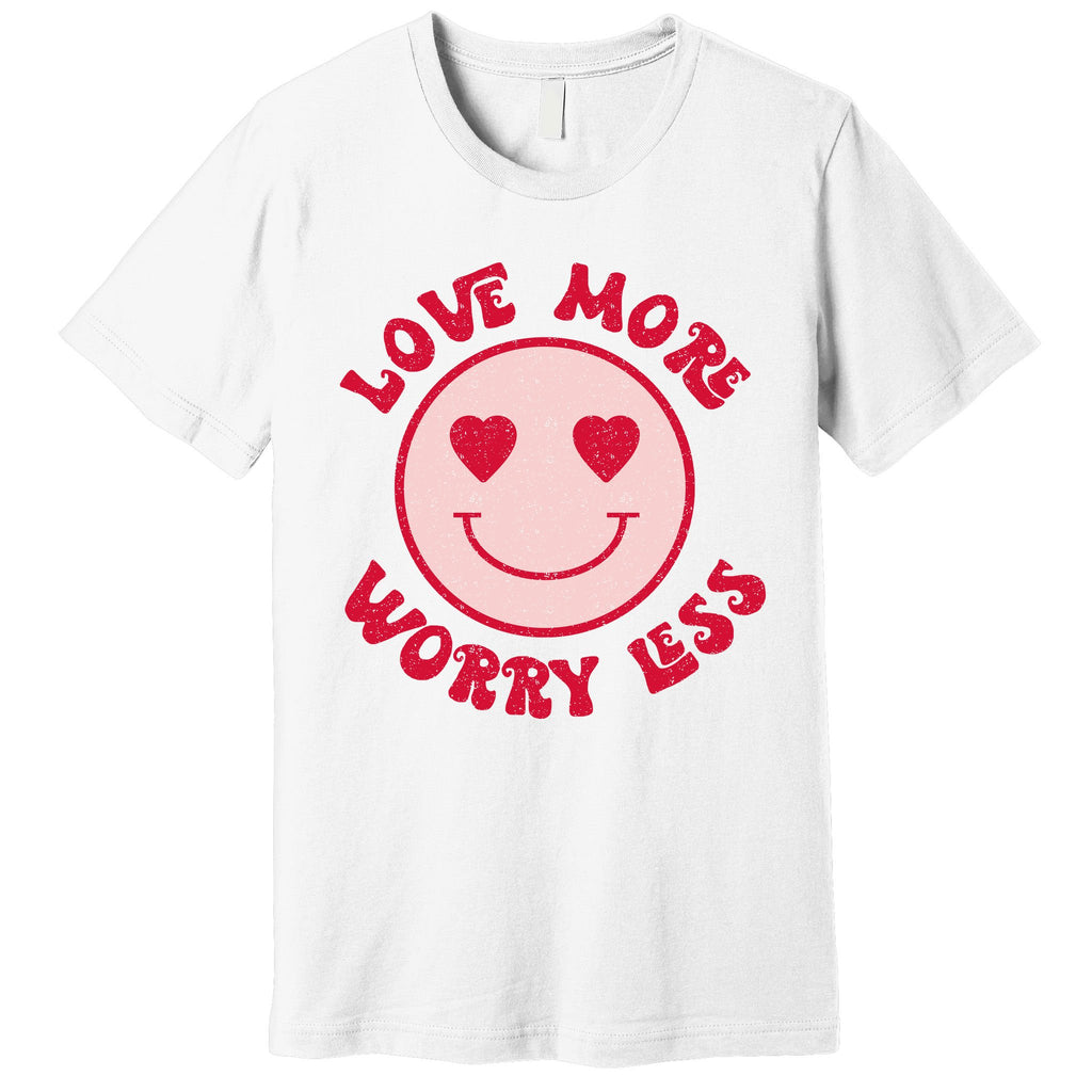 Funny Valentine Shirt Love More Worry Less Smile Face Meme Premium T-Shirt