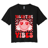Funny Valentine Vibes Happy ValentineS Day Smile Face Gift Women's Crop Top Tee