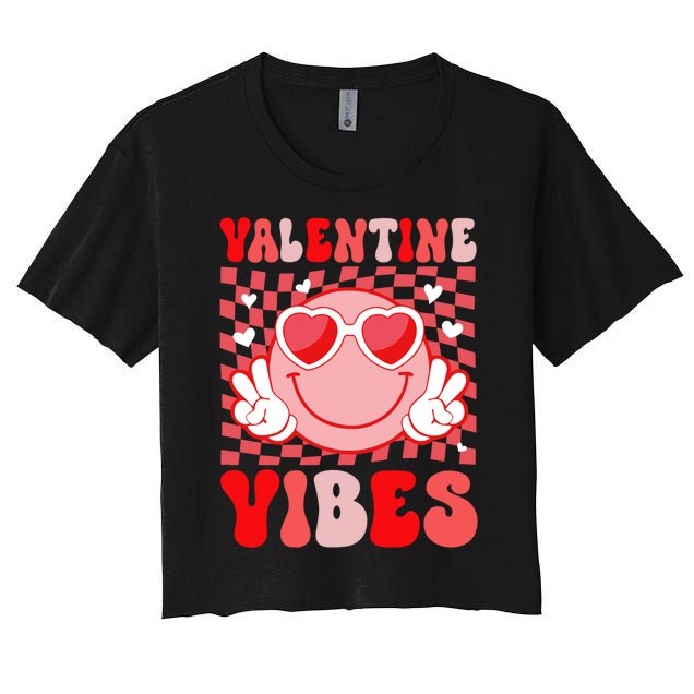 Funny Valentine Vibes Happy ValentineS Day Smile Face Gift Women's Crop Top Tee