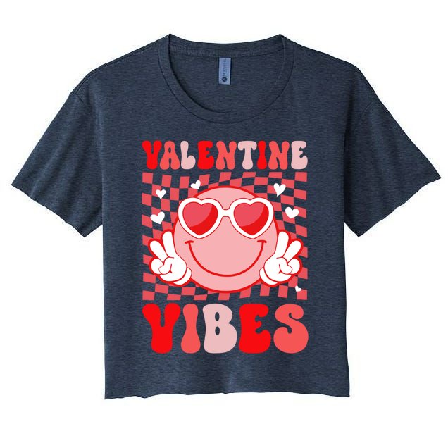 Funny Valentine Vibes Happy ValentineS Day Smile Face Gift Women's Crop Top Tee