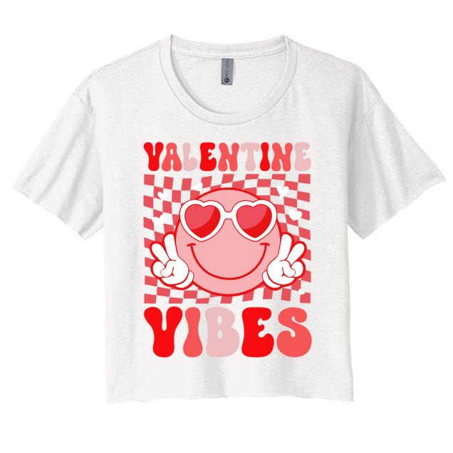 Funny Valentine Vibes Happy ValentineS Day Smile Face Gift Women's Crop Top Tee