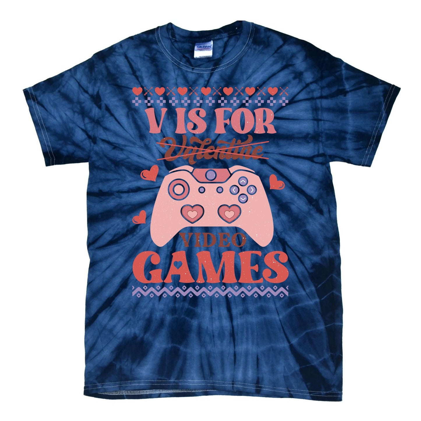 Funny Valentine V Is For Video Games Tie-Dye T-Shirt