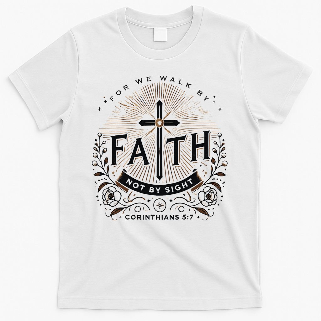 For We Walk Faith Not By Sight Christian Bible Verse T-Shirt