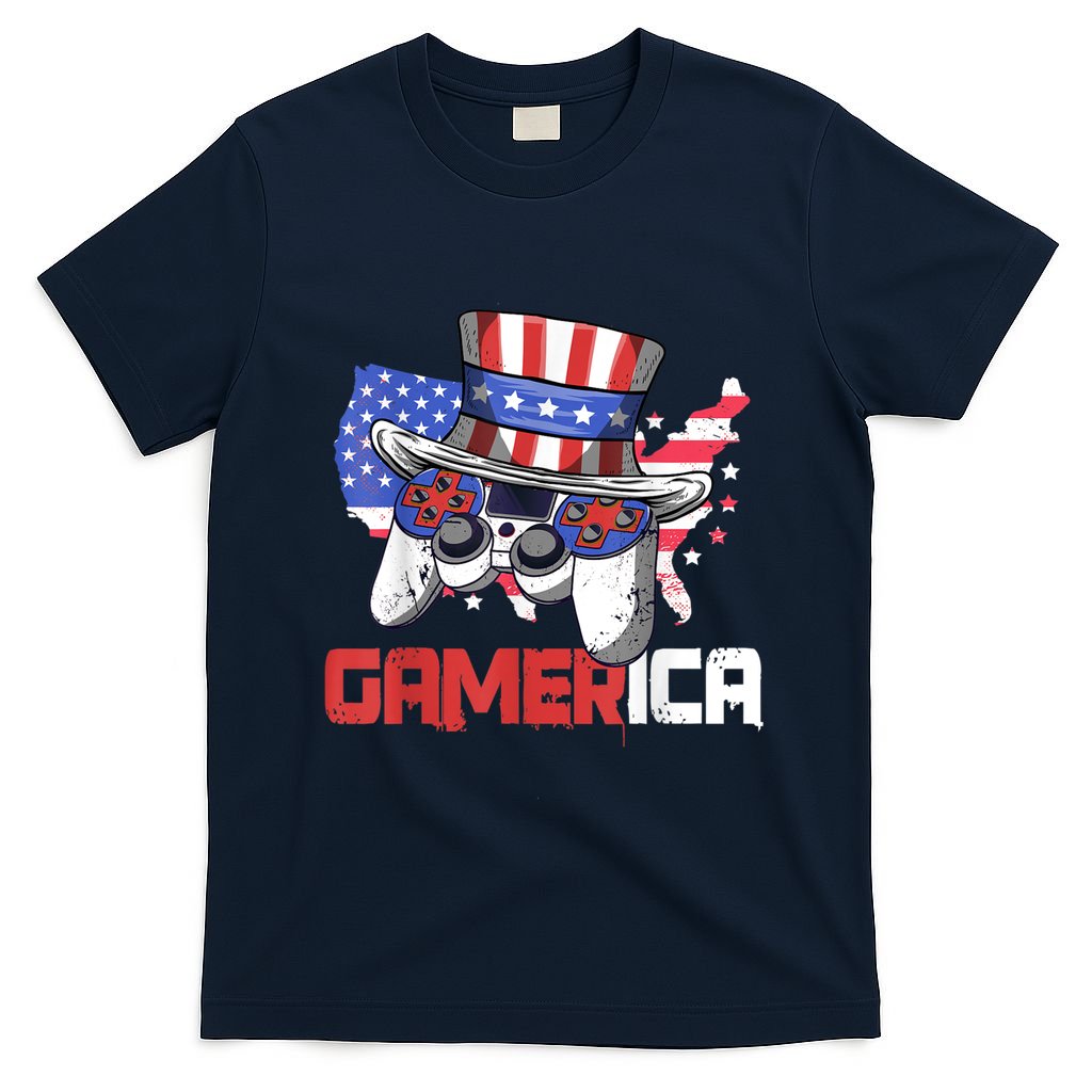 Gamer 4th Of July Boy Men Controller USA Flag T-Shirt