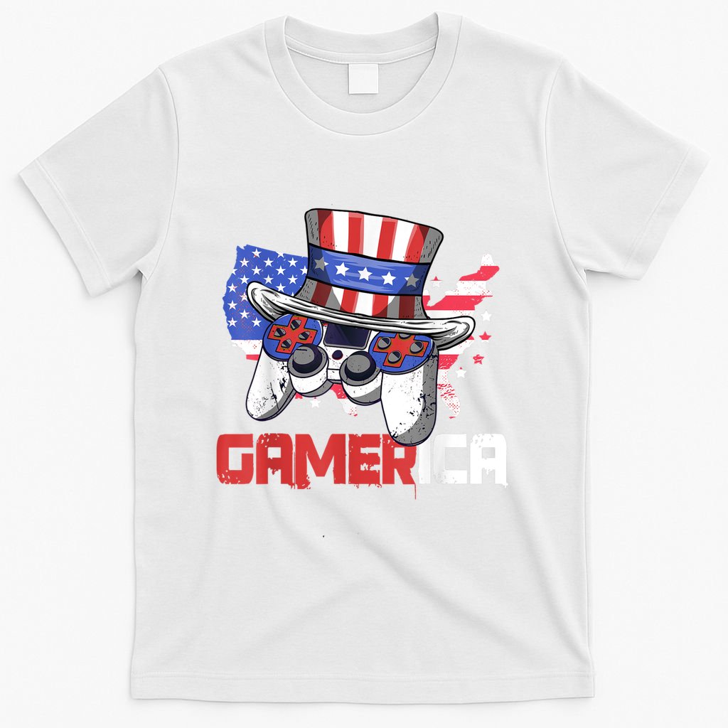 Gamer 4th Of July Boy Men Controller USA Flag T-Shirt
