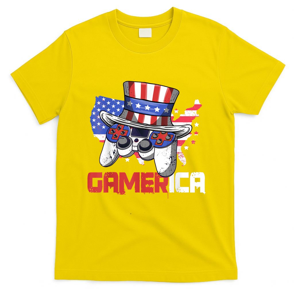 Gamer 4th Of July Boy Men Controller USA Flag T-Shirt