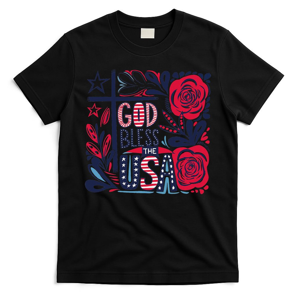God Bless America Patriotic Usa Flag Christian 4th Of July T-Shirt