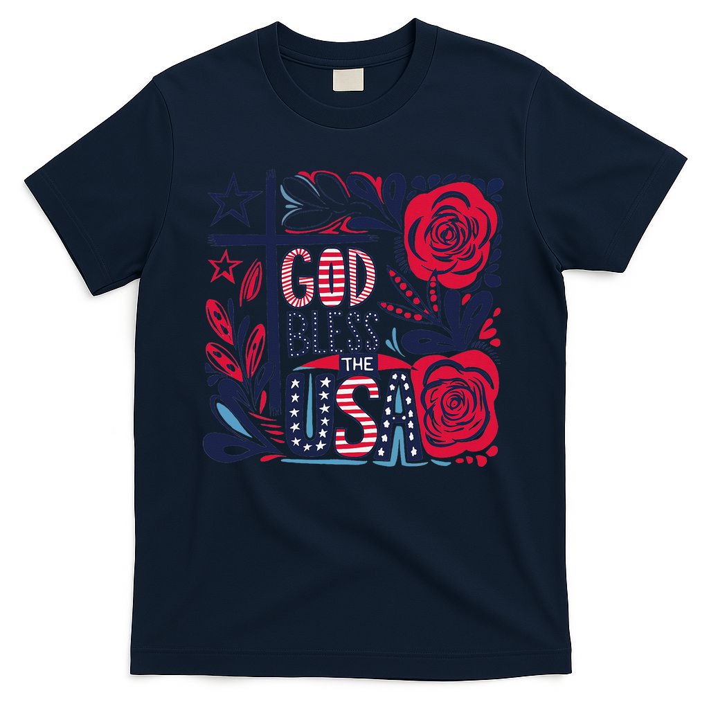 God Bless America Patriotic Usa Flag Christian 4th Of July T-Shirt