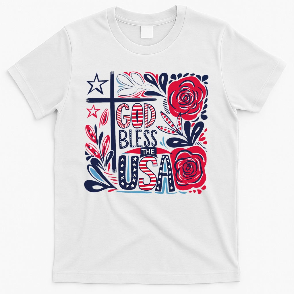 God Bless America Patriotic Usa Flag Christian 4th Of July T-Shirt