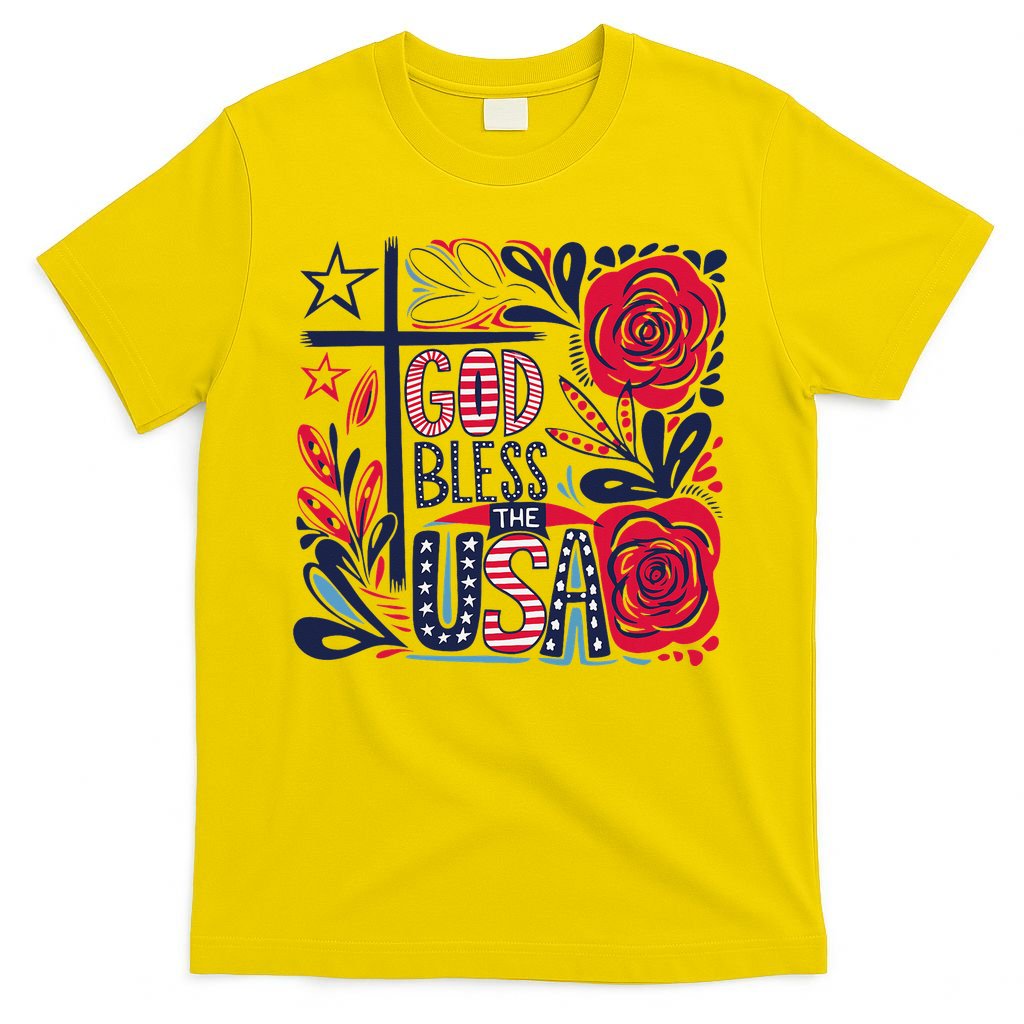 God Bless America Patriotic Usa Flag Christian 4th Of July T-Shirt