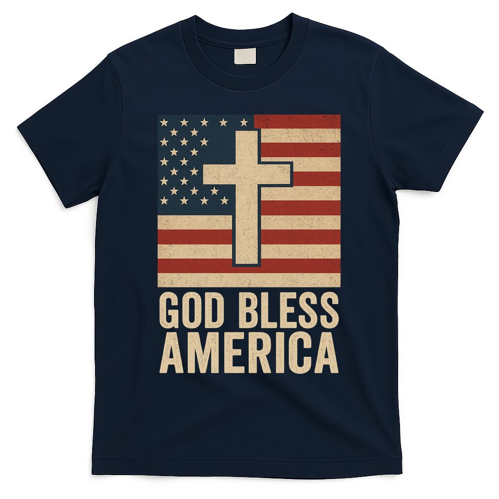 God Bless America Vintage Cross American Flag T-Shirt