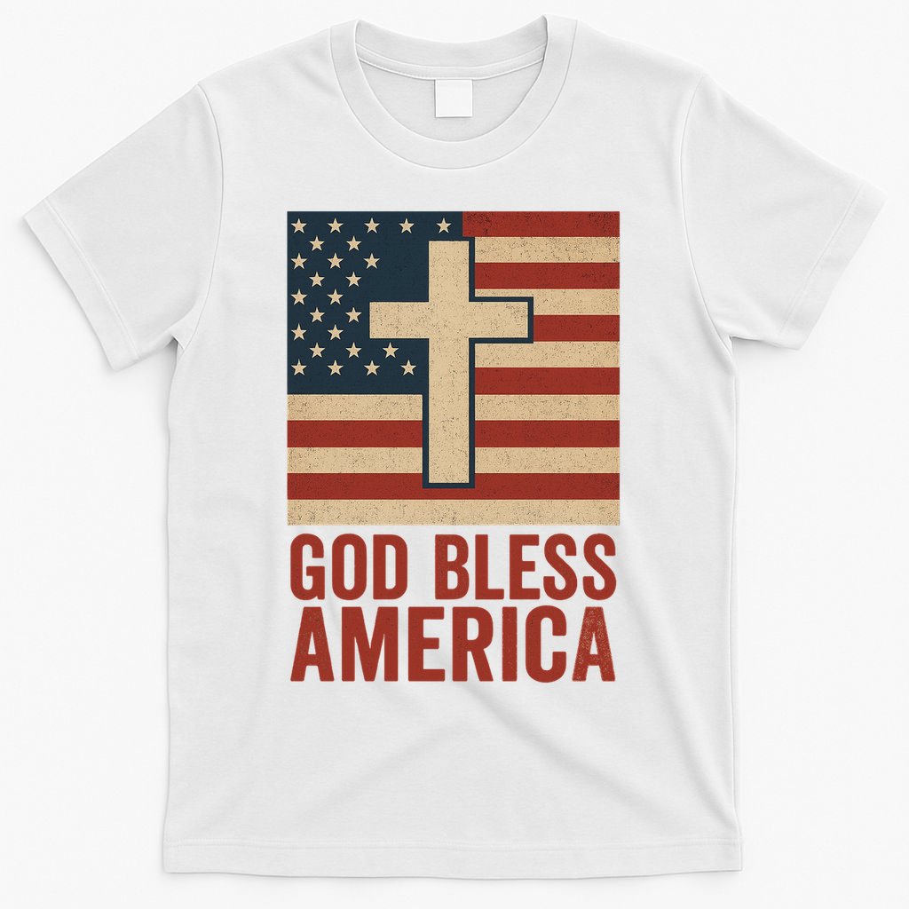 God Bless America Vintage Cross American Flag T-Shirt