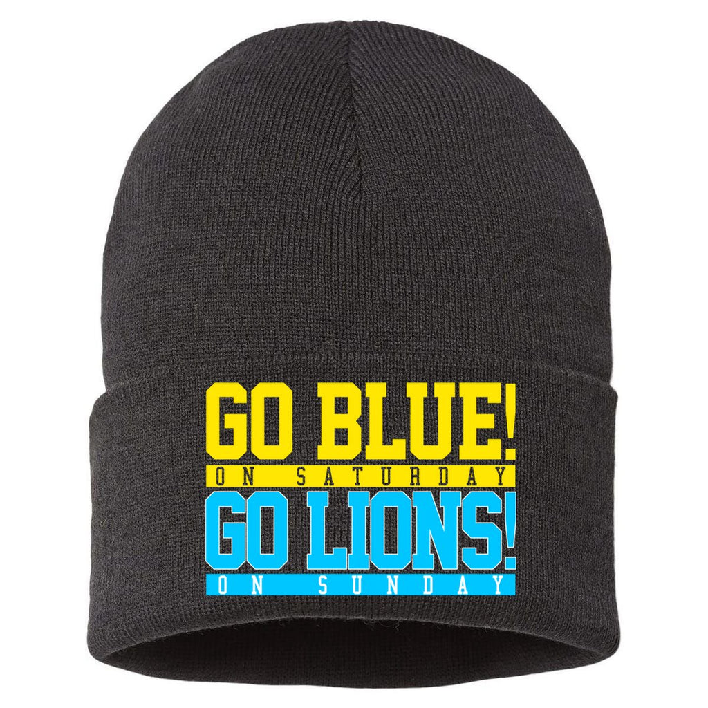 Go Blues Go Lions On Sunday Football Fan Sustainable Knit Beanie