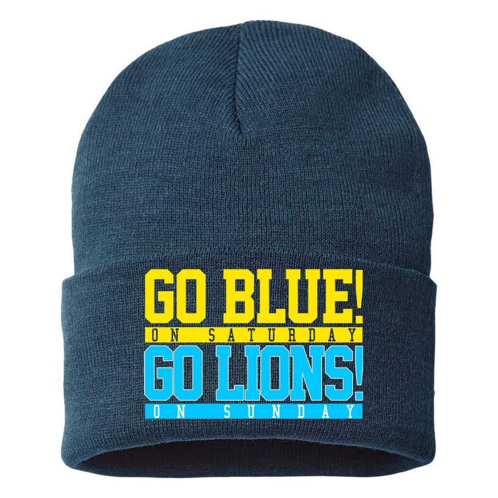 Go Blues Go Lions On Sunday Football Fan Sustainable Knit Beanie