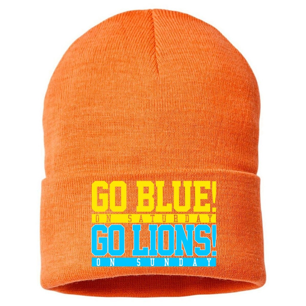 Go Blues Go Lions On Sunday Football Fan Sustainable Knit Beanie