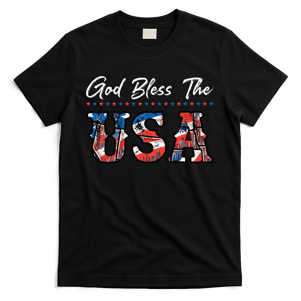 God Bless The USA Red White Blue Flag Patriotic 4th Of July  T-Shirt