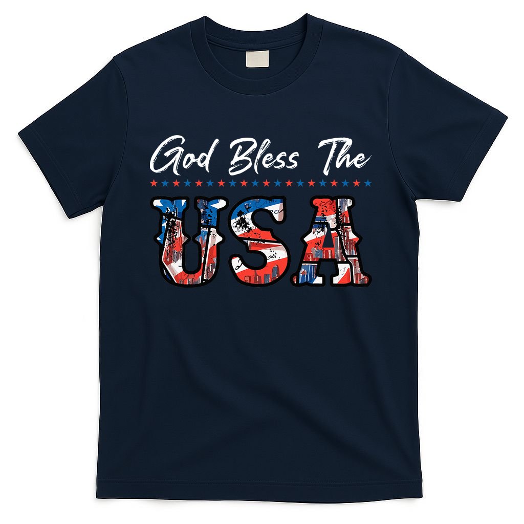 God Bless The USA Red White Blue Flag Patriotic 4th Of July  T-Shirt