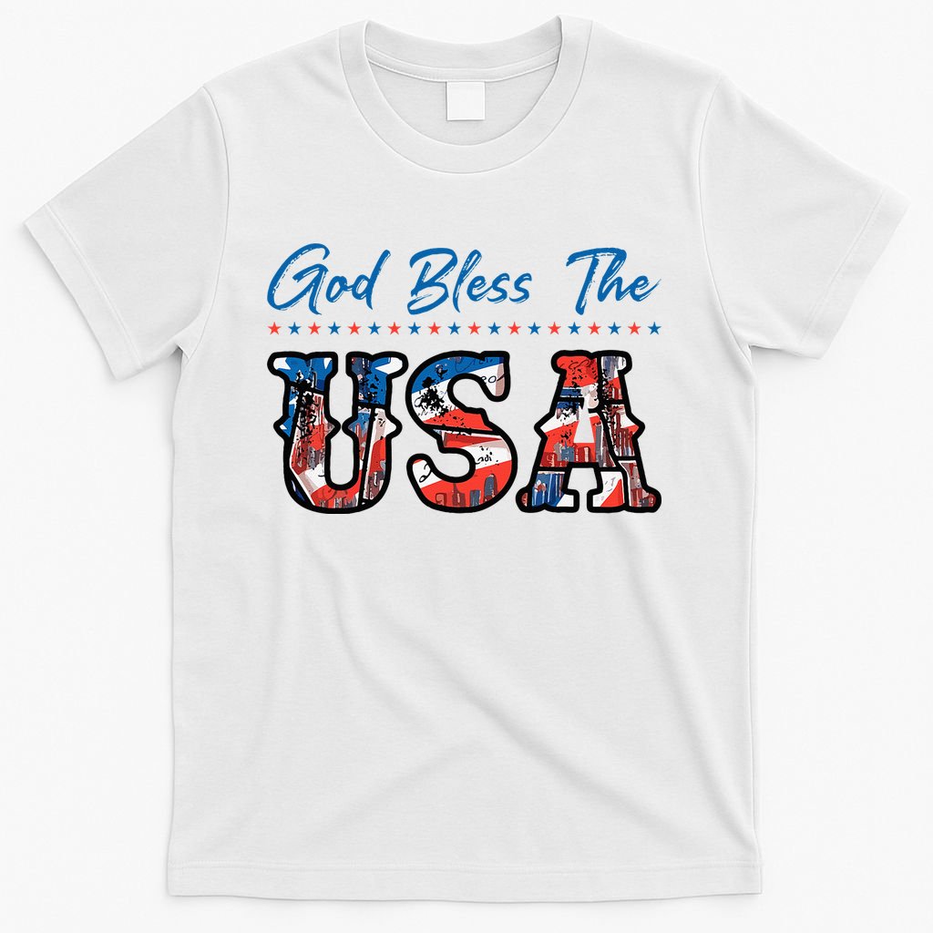 God Bless The USA Red White Blue Flag Patriotic 4th Of July  T-Shirt
