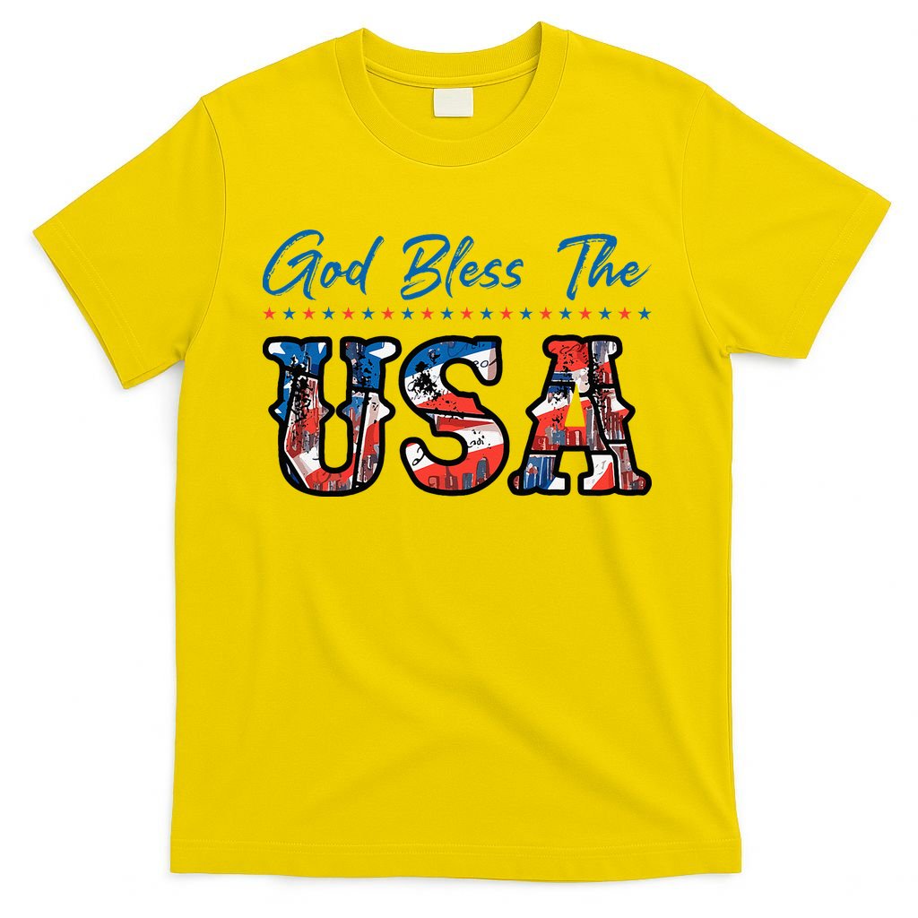 God Bless The USA Red White Blue Flag Patriotic 4th Of July  T-Shirt