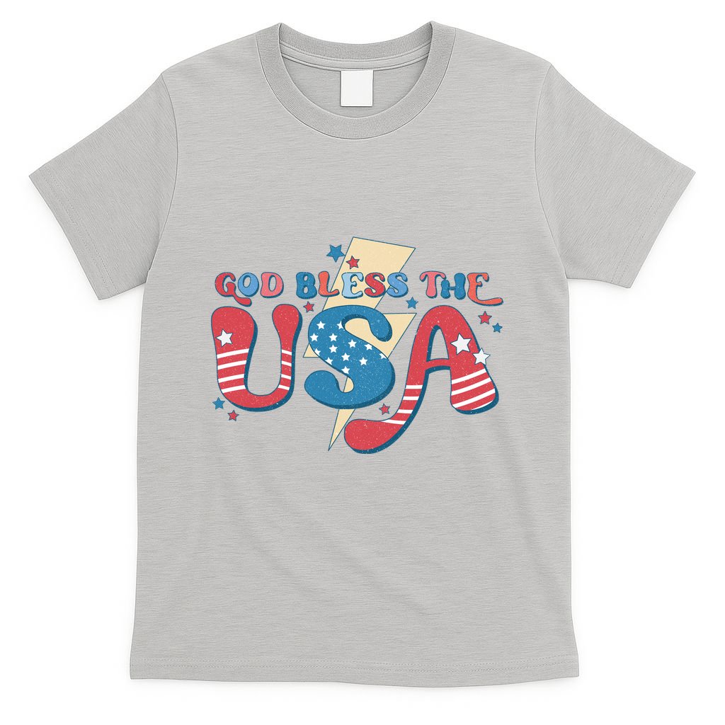God Bless The USA American Flag Patriotic Retro 4th Of July Gift T-Shirt