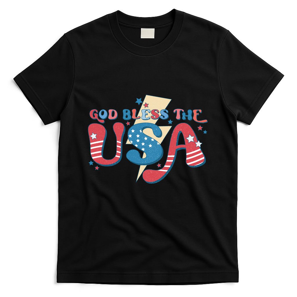 God Bless The USA American Flag Patriotic Retro 4th Of July Gift T-Shirt