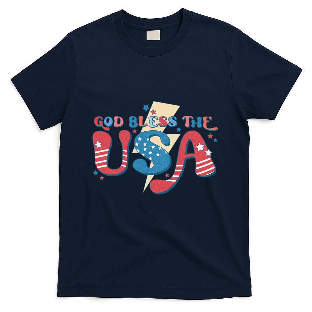 God Bless The USA American Flag Patriotic Retro 4th Of July Gift T-Shirt