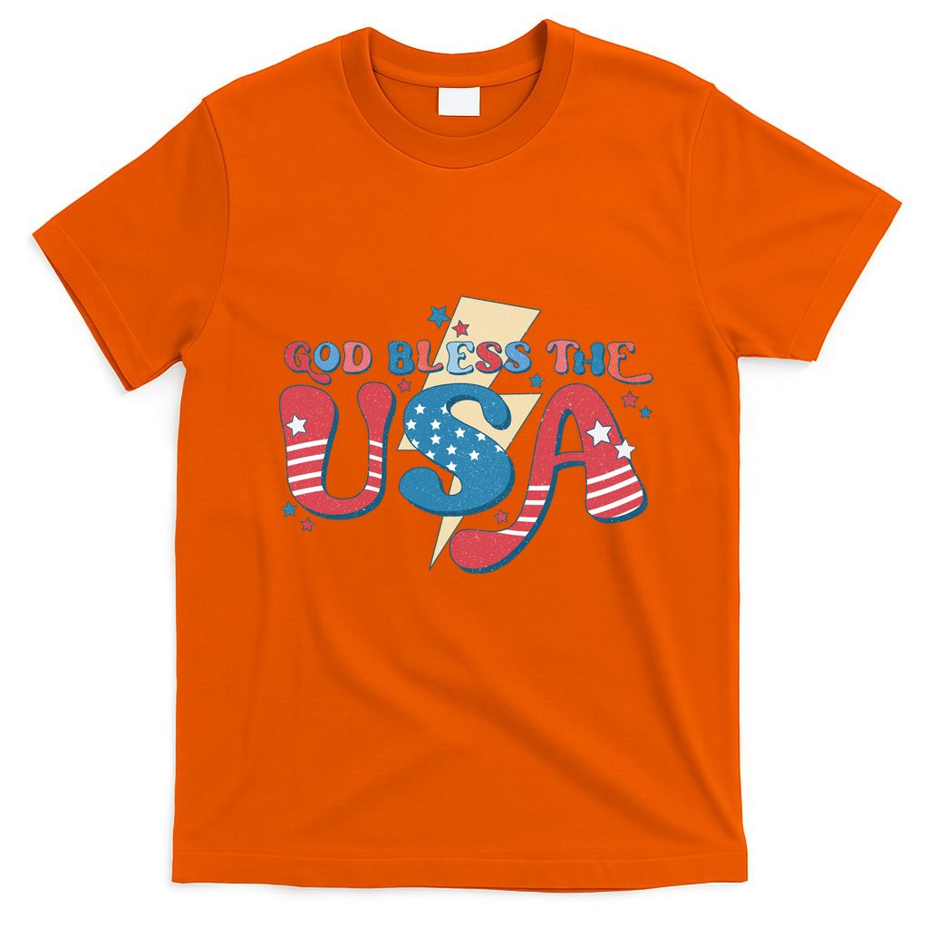 God Bless The USA American Flag Patriotic Retro 4th Of July Gift T-Shirt