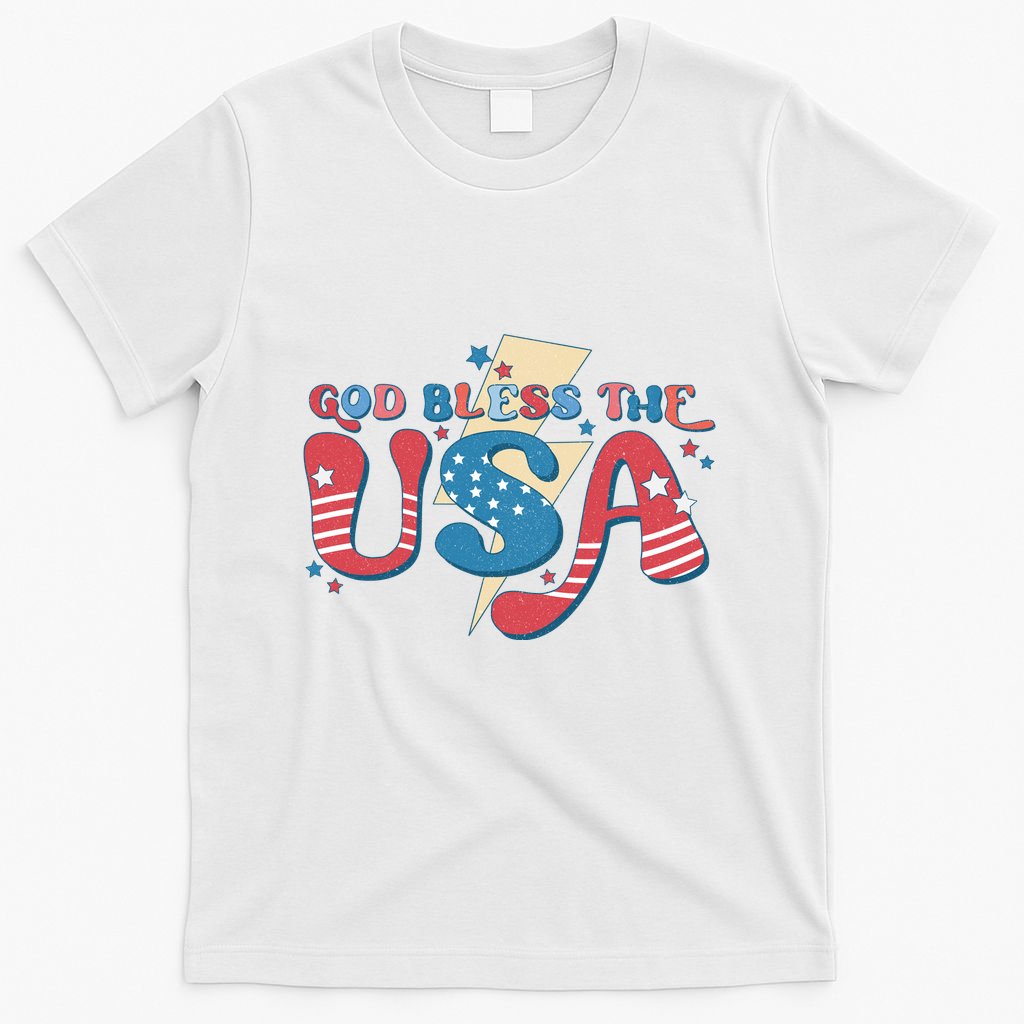 God Bless The USA American Flag Patriotic Retro 4th Of July Gift T-Shirt