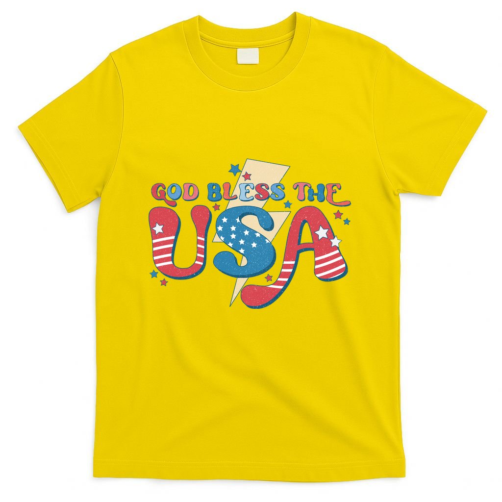 God Bless The USA American Flag Patriotic Retro 4th Of July Gift T-Shirt
